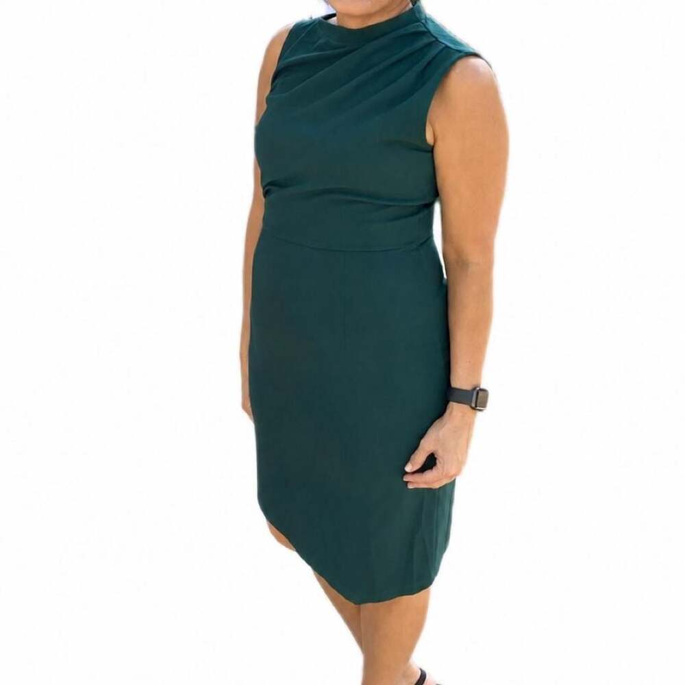 AISIZE Emerald Green Asymmetrical Sleeveless Sheath Dress Medium